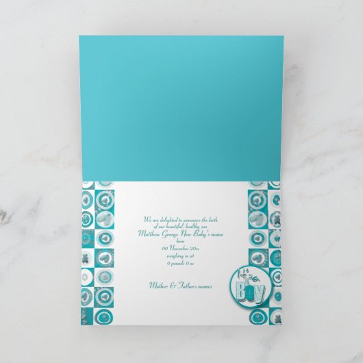 男の赤ちゃんの誕生の写真カード発表 案内状 (内部)