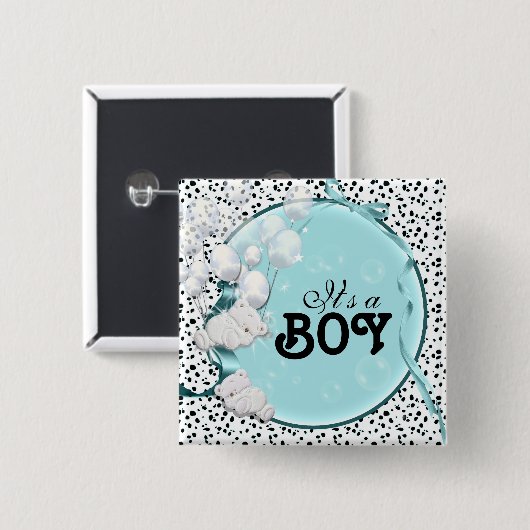 男の赤ちゃんの誕生の発表くま 缶バッジ (正面&裏面)