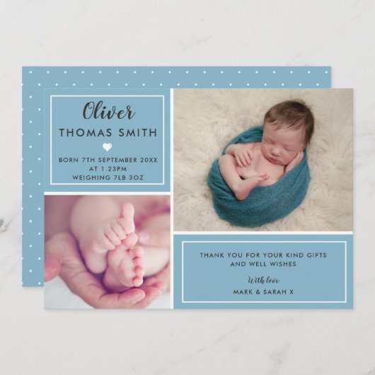 男の赤ちゃんの誕生の発表の数々のな写真 案内状 (正面/裏面)