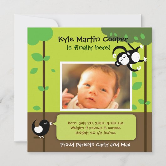 男の赤ちゃんの誕生の発表 案内状 (正面)