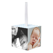 男の赤ちゃんの誕生はパーソナライズな写真を記録します キューブオーナメント (裏面アングル)