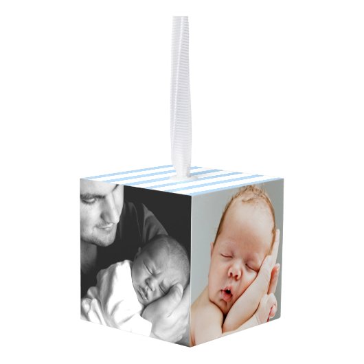 男の赤ちゃんの誕生はパーソナライズな写真を記録します キューブオーナメント (裏面アングル)