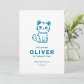 男の赤ちゃんの誕生日パーティカスタムーカラーズkitten 招待状 (スタンド正面)