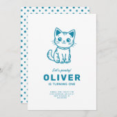 男の赤ちゃんの誕生日パーティカスタムーカラーズkitten 招待状 (正面/裏面)