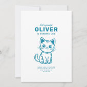 男の赤ちゃんの誕生日パーティカスタムーカラーズkitten 招待状 (正面)