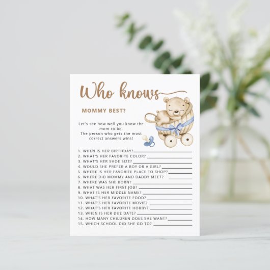 男の赤ちゃんの赤ちゃんシャワー推測テディベアの数 (スタンド正面)