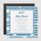 男の赤ちゃんの赤ちゃんシャワー、青、熱気球 マグネット招待状 (正面/裏面)