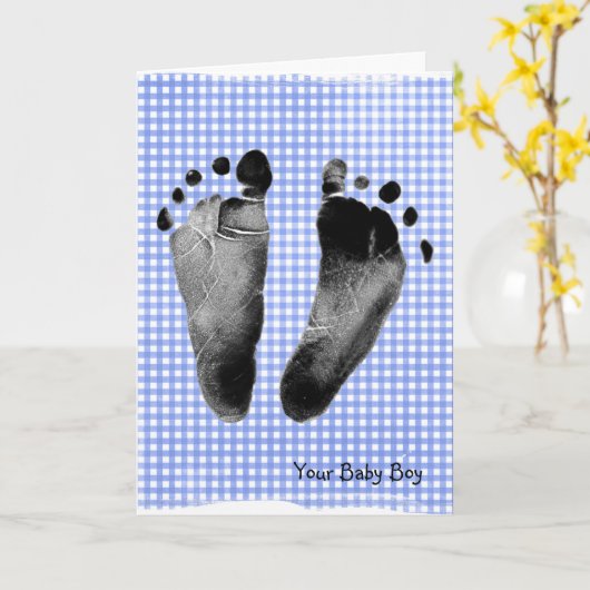 男の赤ちゃんの足跡オンジンガムカード カード (黄色い花)