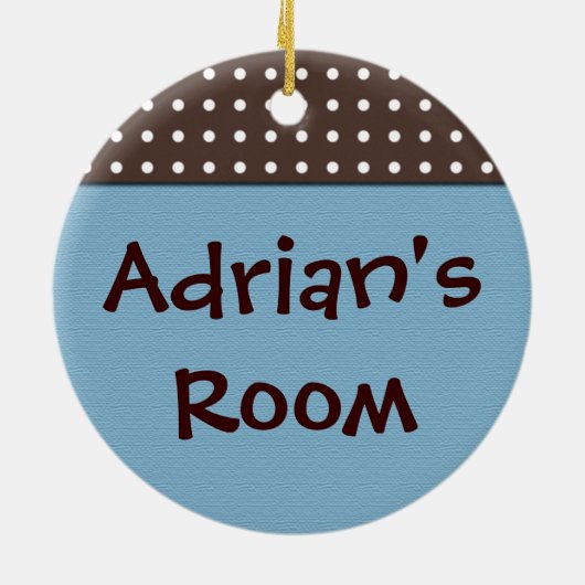 男の赤ちゃんの部屋の青いドアハンガー セラミックオーナメント (裏面)