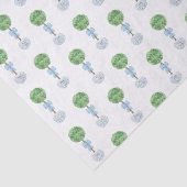 男の赤ちゃんの鉢付きボクウッドのトピアリーと青い弓 薄葉紙 (詳細)