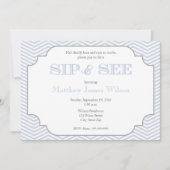 男の赤ちゃんの青いシェブロンの一口は招待状を見、 招待状 (正面)