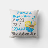 男の赤ちゃんの青い動物の水玉模様の誕生の日付時刻 クッション (正面)