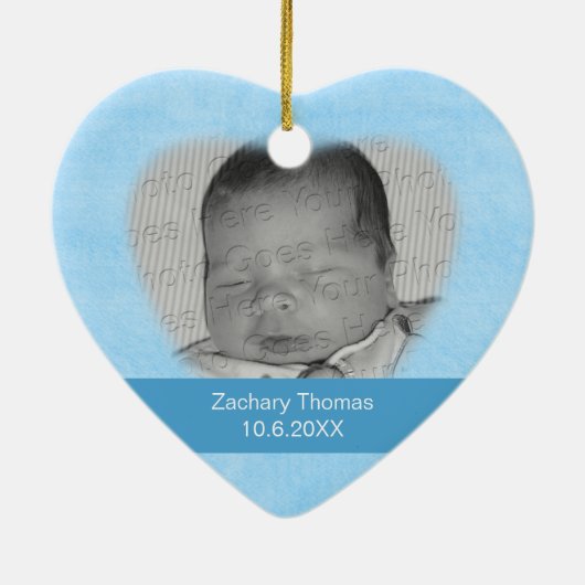 男の赤ちゃんの青い足跡の写真のオーナメント セラミックオーナメント (裏面)