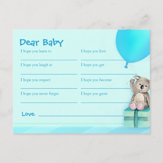 男の赤ちゃんの願い – koala赤ちゃんシャワー葉書 アドバイスカード (裏面)