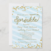 男の赤ちゃんはシャワーの招待状の青の金ゴールドを振りかけます 招待状 (正面)