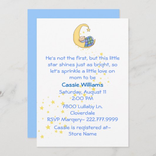 男の赤ちゃんはシャワーの招待状を振りかけます 招待状 (正面/裏面)