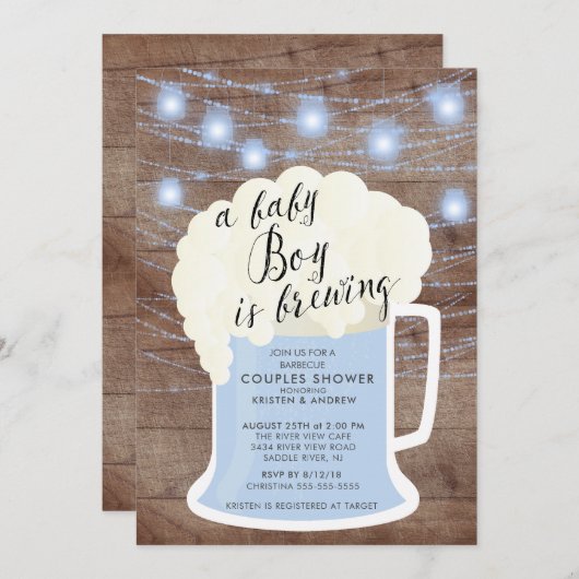 男の赤ちゃんはブルーイングボーイズ赤ちゃんシャワー招待状 招待状 (正面/裏面)