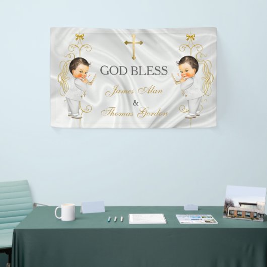男の赤ちゃんは洗礼の《キリスト教》洗礼式や命名式の金ゴールドを結び付けます 横断幕 (トレードショー)