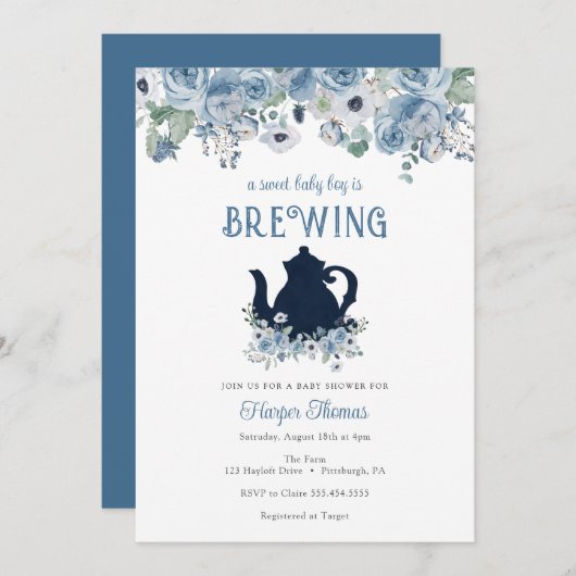 男の赤ちゃんは紅茶の赤ちゃんシャワー招待状 招待状 (正面/裏面)