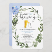 男の赤ちゃんは醸造の緑のカップルの赤ちゃんシャワー 招待状 (正面/裏面)