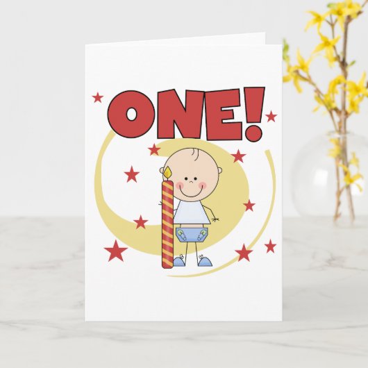 男の赤ちゃんは1歳の誕生日Tシャツとギフト カード (黄色い花)