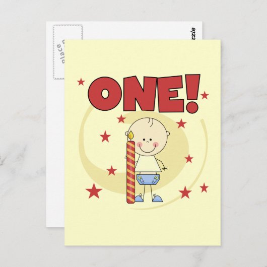 男の赤ちゃんは1歳の誕生日Tシャツとギフト ポストカード (正面/裏面)