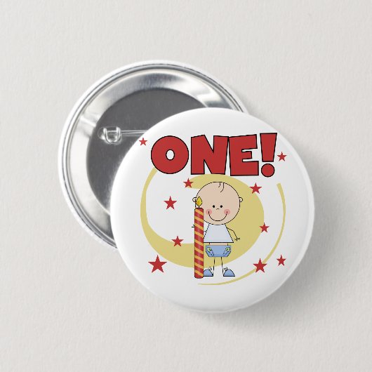 男の赤ちゃんは1歳の誕生日Tシャツとギフト 缶バッジ (正面&裏面)