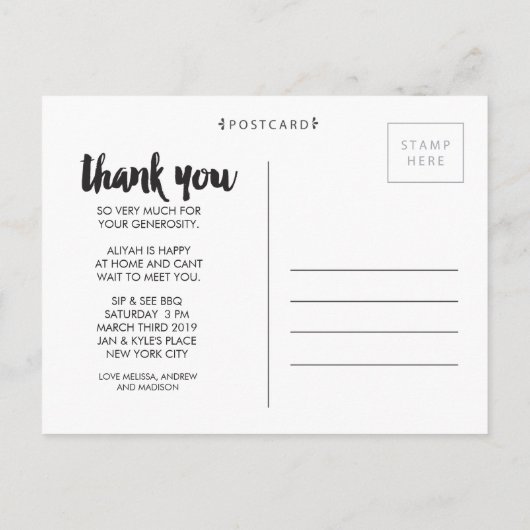 男の赤ちゃんは3つの写真フレームの郵便はがき感謝していしています 案内ポストカード (裏面)