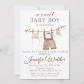 男の赤ちゃんぶら下がったの衣服の赤ちゃんシャワーの招待 招待状 (正面)