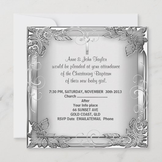 男の赤ちゃんまたはガールシルバー《キリスト教》洗礼式や命名式バプティスクロス 案内状 (裏面)