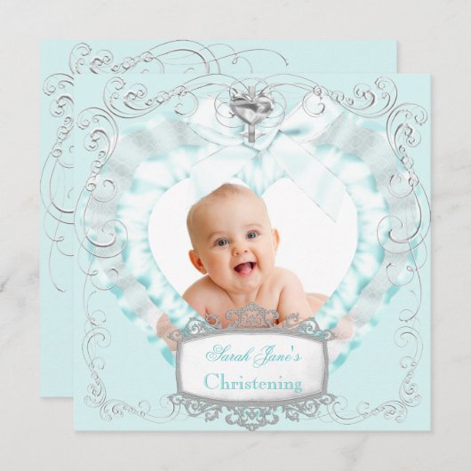 男の赤ちゃんまたはガールブルー《キリスト教》洗礼式や命名式バプティスクロス 案内状 (正面/裏面)