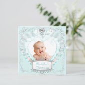 男の赤ちゃんまたはガールブルー《キリスト教》洗礼式や命名式バプティスクロス 案内状 (スタンド正面)