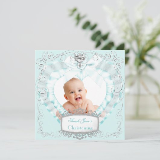 男の赤ちゃんまたはガールブルー《キリスト教》洗礼式や命名式バプティスクロス 案内状 (スタンド正面)