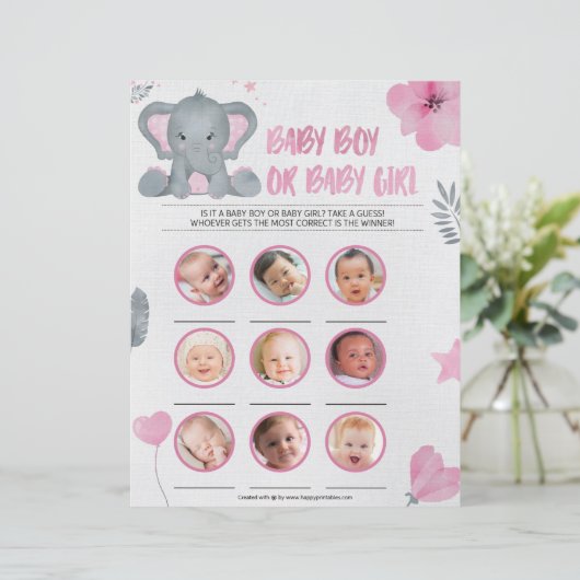 男の赤ちゃんまたはベビーガール[ベビーゾウ[ピンク] レターヘッド (スタンド正面)