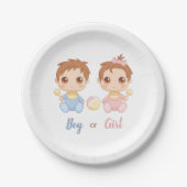 男の赤ちゃんまたは女の子の性別の表示パーティー ペーパープレート (正面)