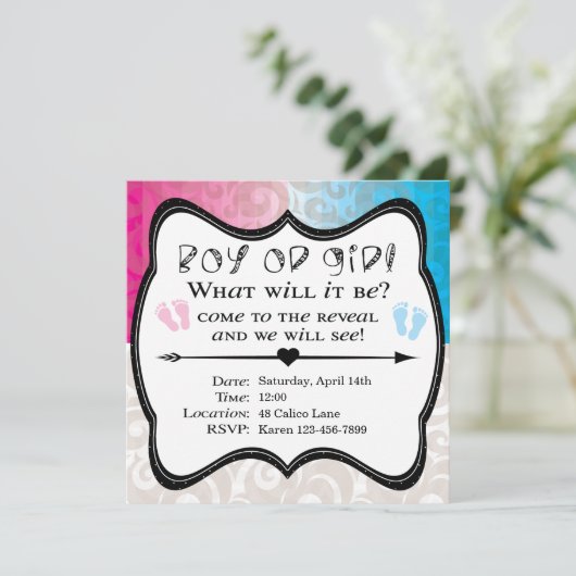 男の赤ちゃんまたは女の子の性別の表示招待状 招待状 (スタンド正面)