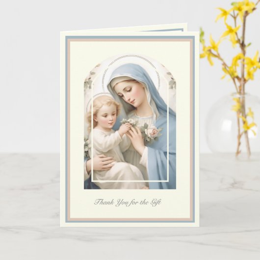 男の赤ちゃんまたは女の子宗教カトリックありがとう カード (黄色い花)