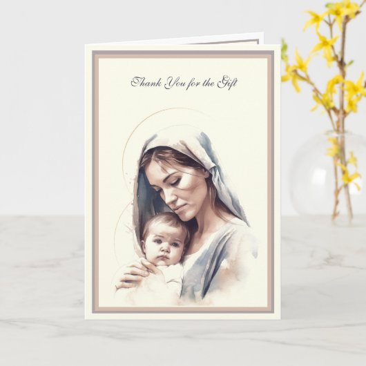 男の赤ちゃんまたは女の子宗教カトリックありがとう カード (黄色い花)