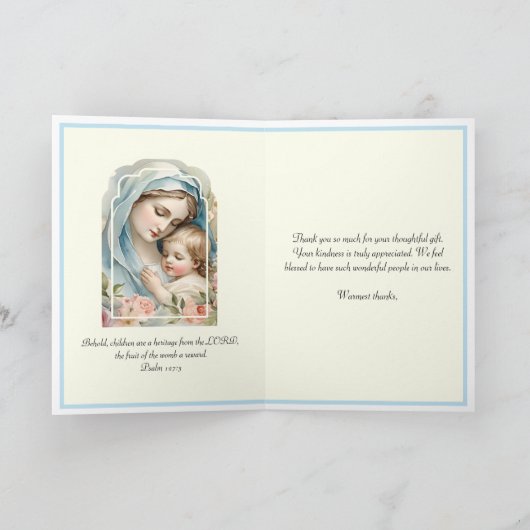 男の赤ちゃんまたは女の子宗教カトリックありがとう カード (内部)