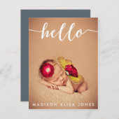 男の赤ちゃんまたは女の子Hello写真の誕生発表 案内ポストカード (正面/裏面)