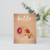 男の赤ちゃんまたは女の子Hello写真の誕生発表 案内ポストカード (スタンド正面)