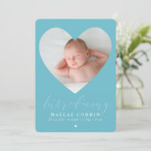 男の赤ちゃんを紹介かわいいハートフレームaqua 招待状 (スタンド正面)