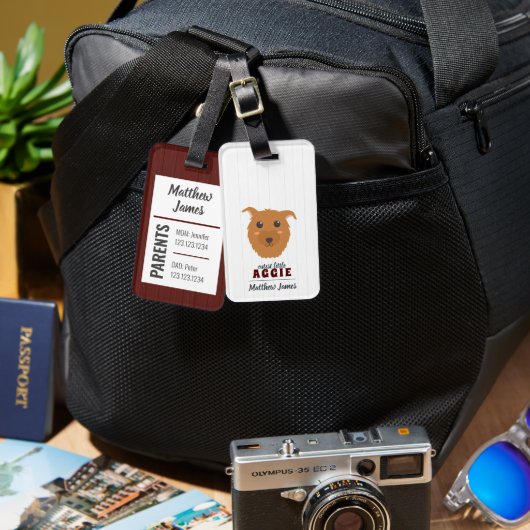 男の赤ちゃんアギードッグマルーンバッグラベル ラゲッジタグ (正面&裏面)