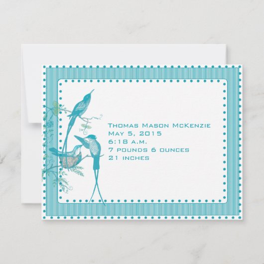 男の赤ちゃんアクアヴィンテージバード写真発表 案内状 (裏面)