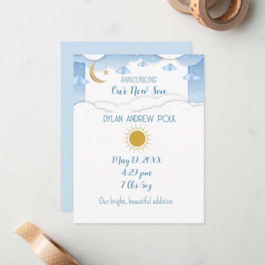 男の赤ちゃんアナウンスのフラットノートカード ノートカード (正面/裏面インサイチュ)