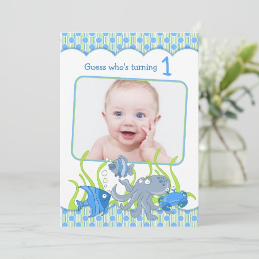 男の赤ちゃんアンダーザシーマンガ誕生日招待状 招待状 (スタンド正面)