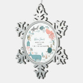 男の赤ちゃんアンダーザシー誕生統計キープサケ スノーフレークピューターオーナメント (右)