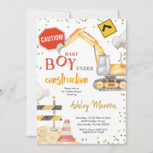 男の赤ちゃんアンダー建築ベビーシャワー招待状 招待状 (正面)