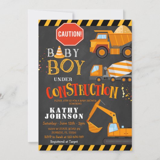 男の赤ちゃんアンダー建築ベビーシャワー招待状 招待状 (正面)