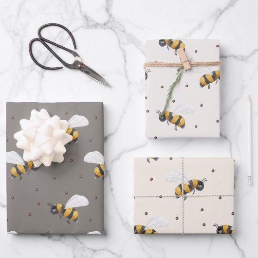 男の赤ちゃんイエローと黒のミツバチ ラッピングペーパーシート (正面)